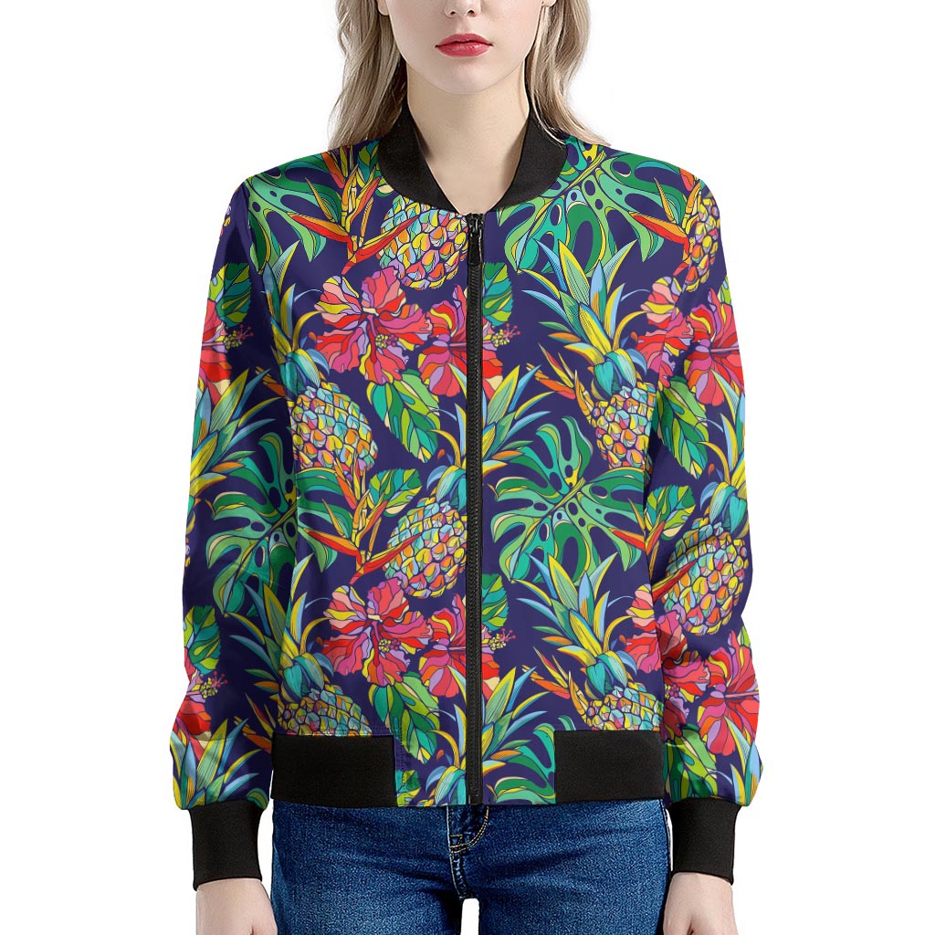 Colorful Aloha Pineapple Pattern Print Women's Bomber Jacket