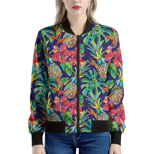 Colorful Aloha Pineapple Pattern Print Women's Bomber Jacket