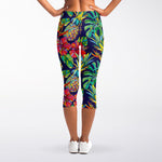 Colorful Aloha Pineapple Pattern Print Women's Capri Leggings
