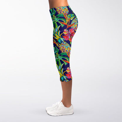 Colorful Aloha Pineapple Pattern Print Women's Capri Leggings