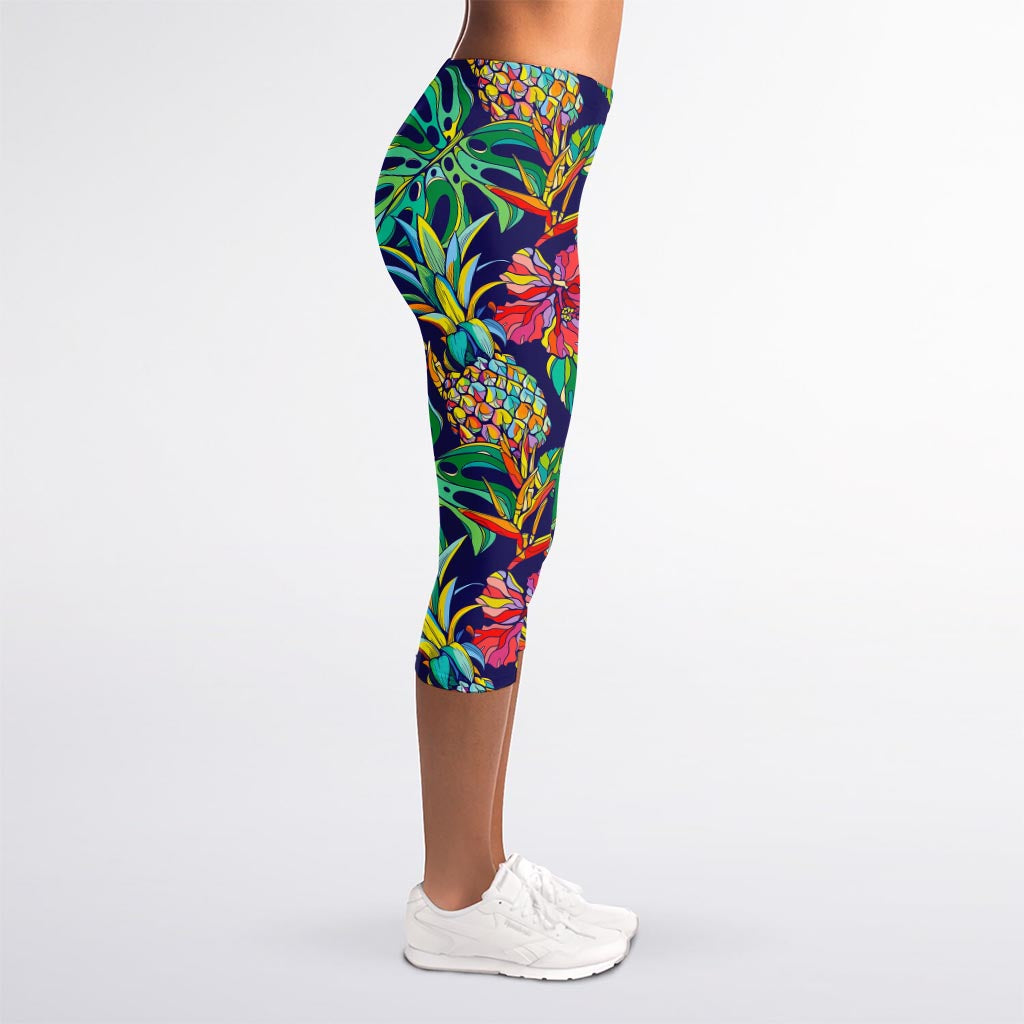 Colorful Aloha Pineapple Pattern Print Women's Capri Leggings