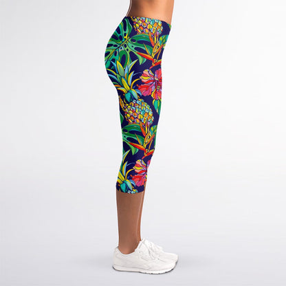 Colorful Aloha Pineapple Pattern Print Women's Capri Leggings