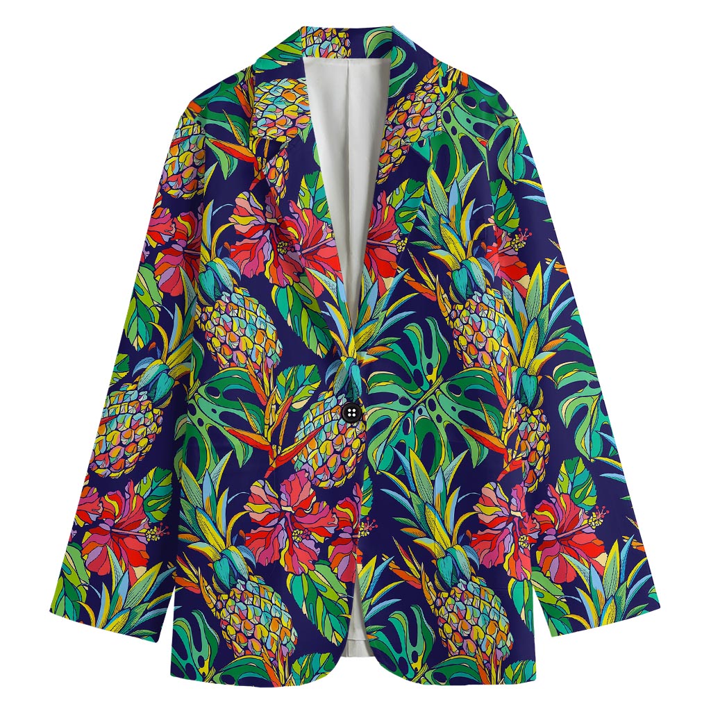 Colorful Aloha Pineapple Pattern Print Women's Cotton Blazer