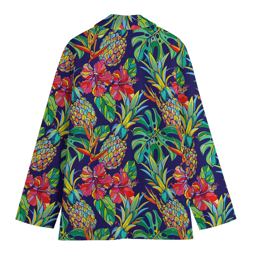 Colorful Aloha Pineapple Pattern Print Women's Cotton Blazer