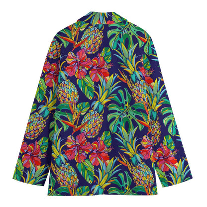 Colorful Aloha Pineapple Pattern Print Women's Cotton Blazer