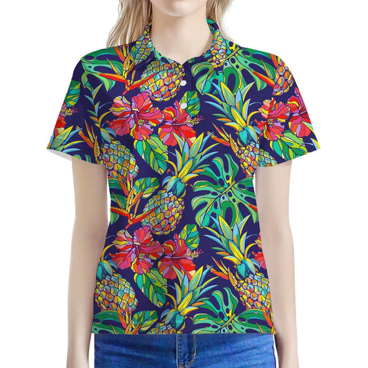 Colorful Aloha Pineapple Pattern Print Women's Polo Shirt