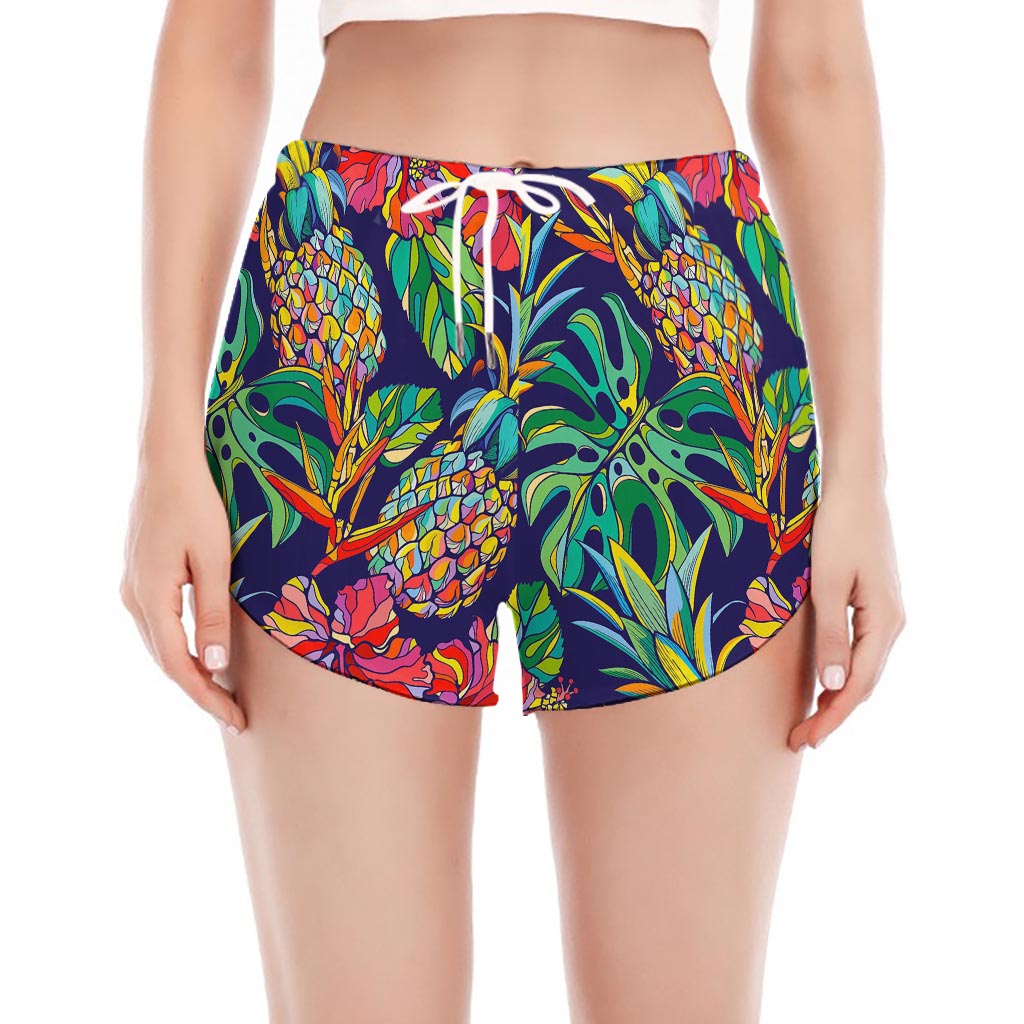 Colorful Aloha Pineapple Pattern Print Women's Split Running Shorts