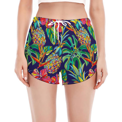 Colorful Aloha Pineapple Pattern Print Women's Split Running Shorts