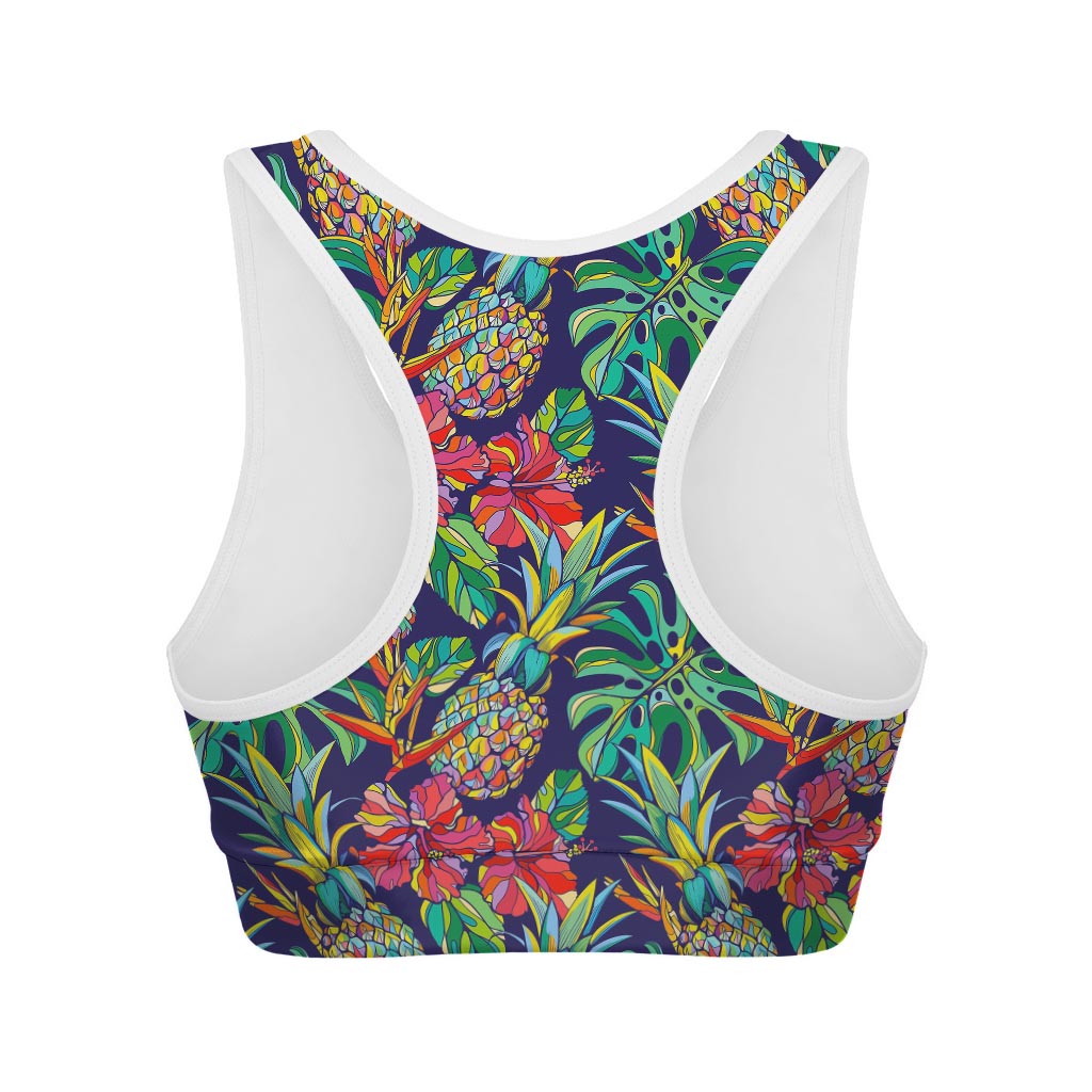 Colorful Aloha Pineapple Pattern Print Women's Sports Bra