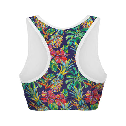 Colorful Aloha Pineapple Pattern Print Women's Sports Bra