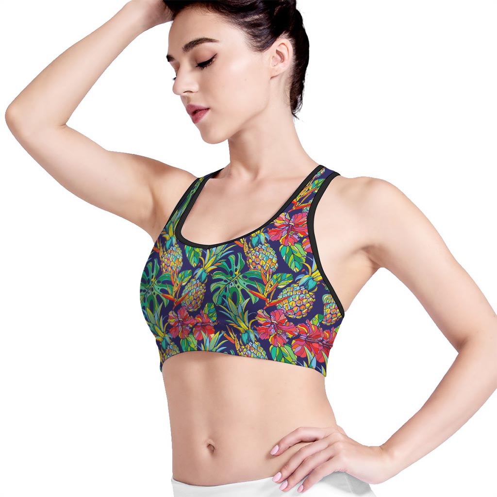 Colorful Aloha Pineapple Pattern Print Women's Sports Bra
