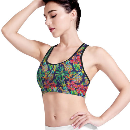 Colorful Aloha Pineapple Pattern Print Women's Sports Bra