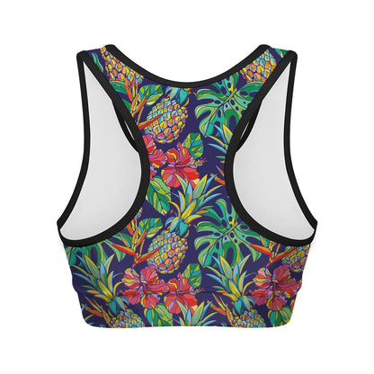 Colorful Aloha Pineapple Pattern Print Women's Sports Bra