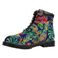 Colorful Aloha Pineapple Pattern Print Padded Collar Lace Up Boots