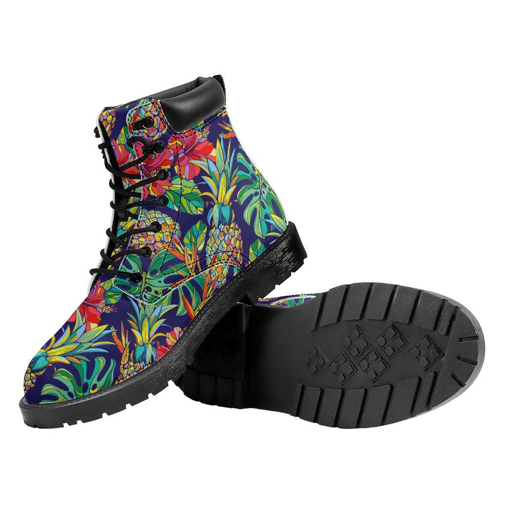 Colorful Aloha Pineapple Pattern Print Work Boots