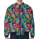 Colorful Aloha Pineapple Pattern Print Zip Sleeve Bomber Jacket