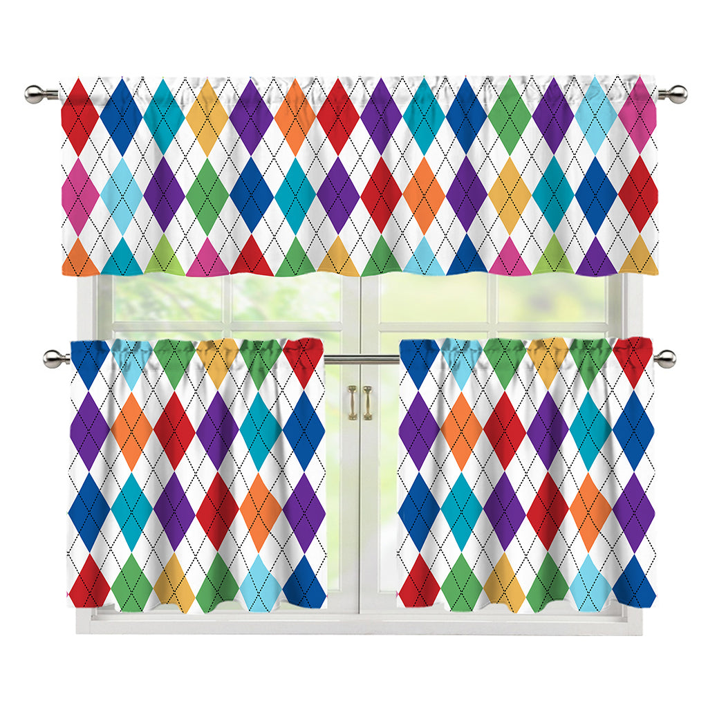 Colorful Argyle Pattern Print 3 Piece Kitchen Curtains