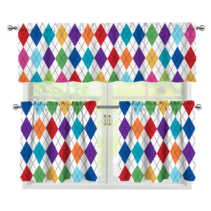 Colorful Argyle Pattern Print 3 Piece Kitchen Curtains