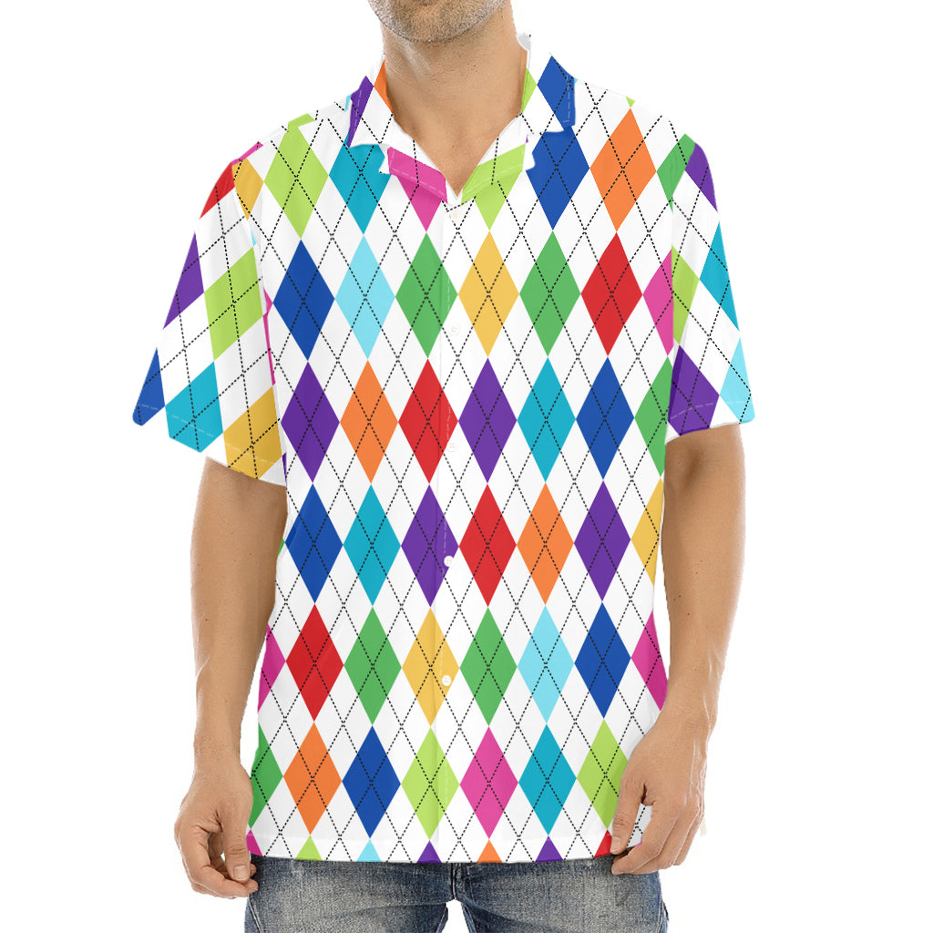 Colorful Argyle Pattern Print Aloha Shirt