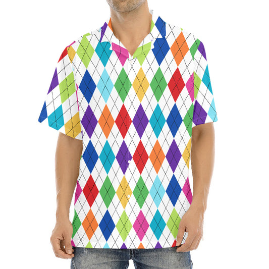 Colorful Argyle Pattern Print Aloha Shirt