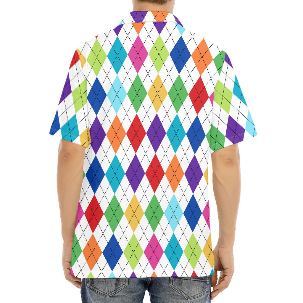 Colorful Argyle Pattern Print Aloha Shirt