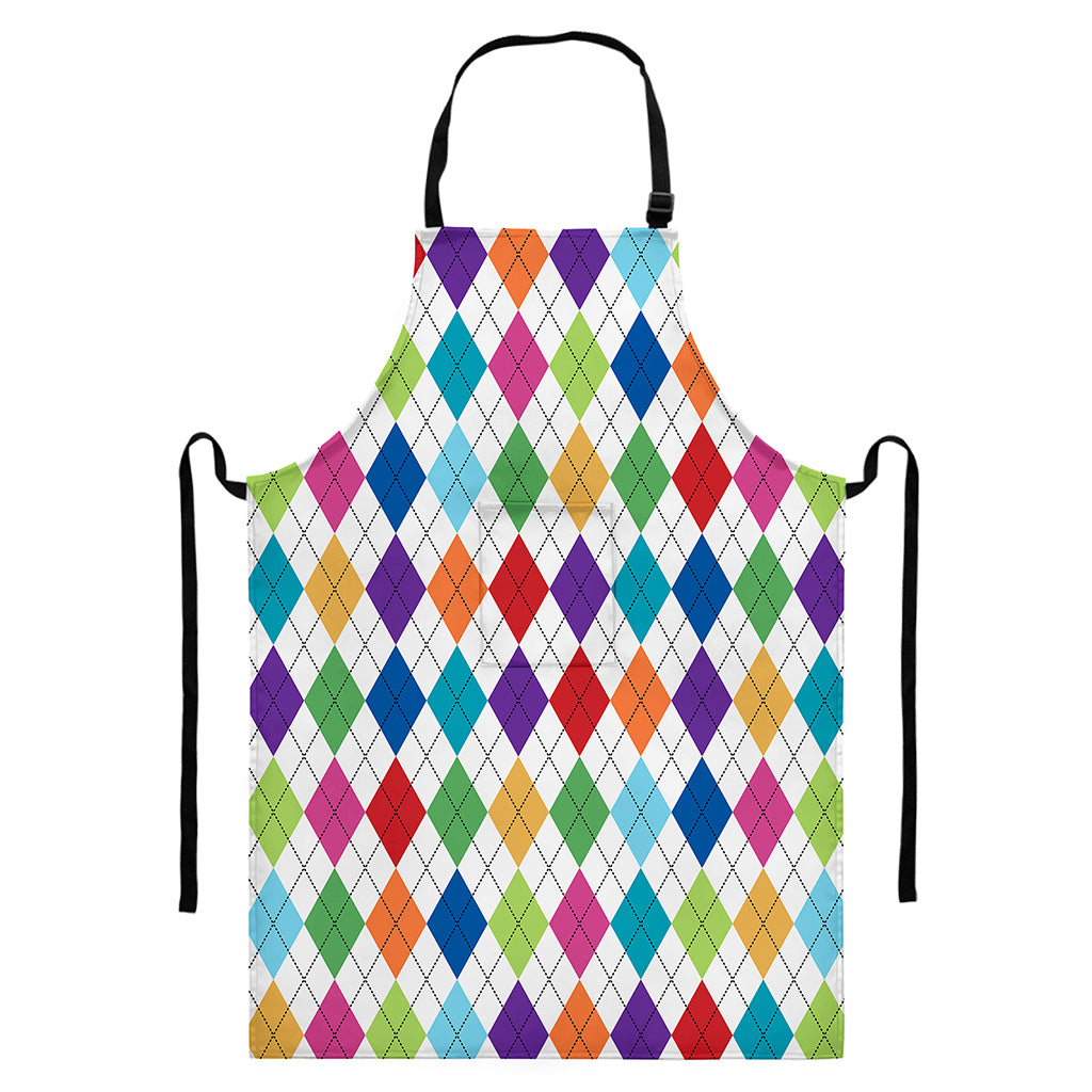 Colorful Argyle Pattern Print Bib Apron With Pocket