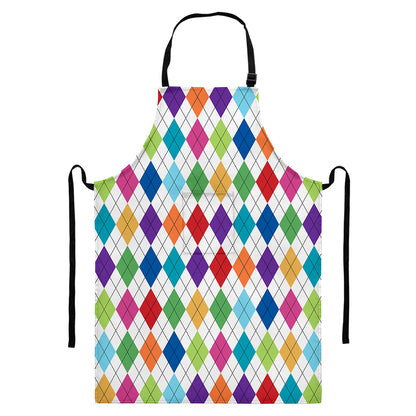 Colorful Argyle Pattern Print Bib Apron With Pocket