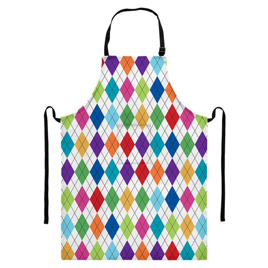 Colorful Argyle Pattern Print Bib Apron With Pocket