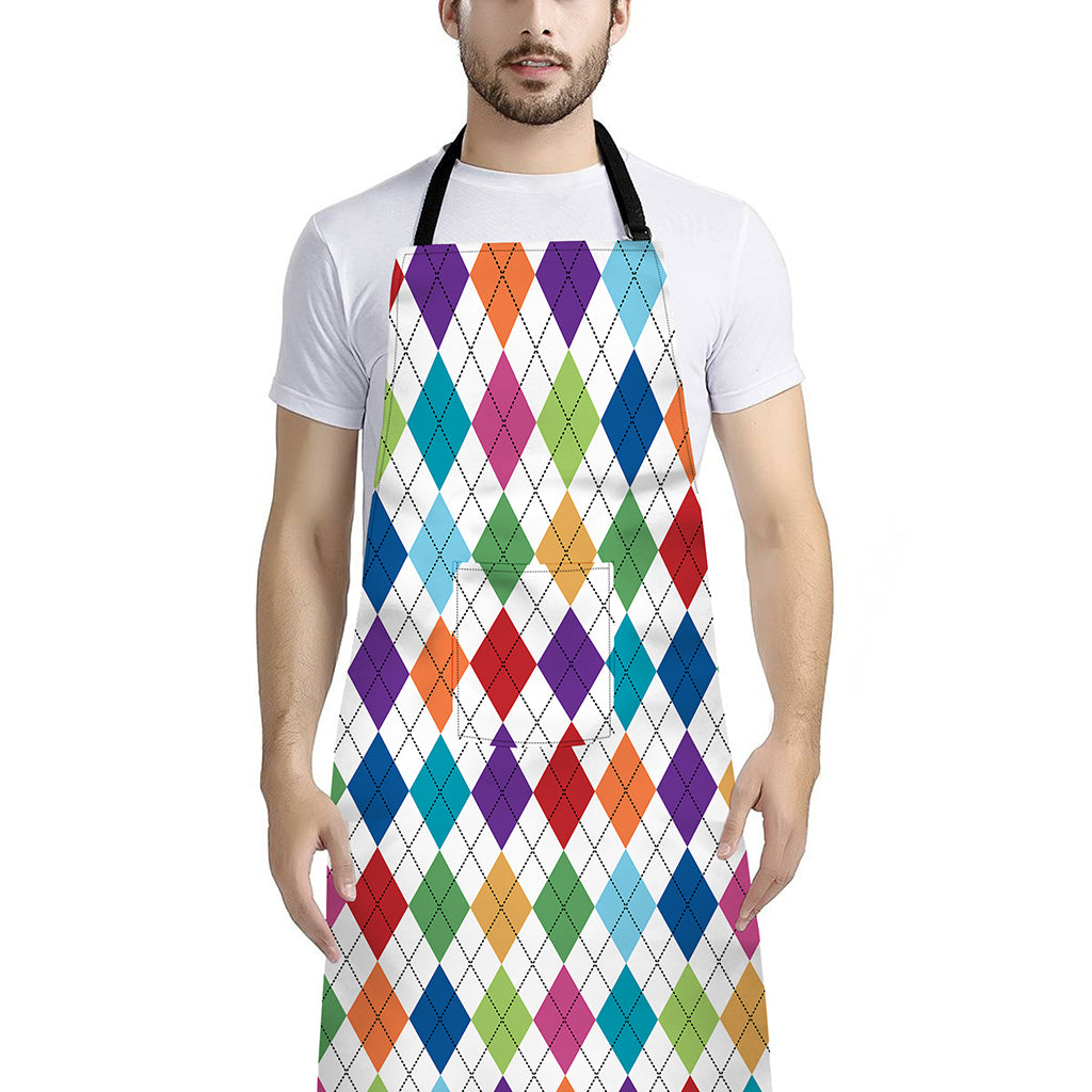 Colorful Argyle Pattern Print Bib Apron With Pocket