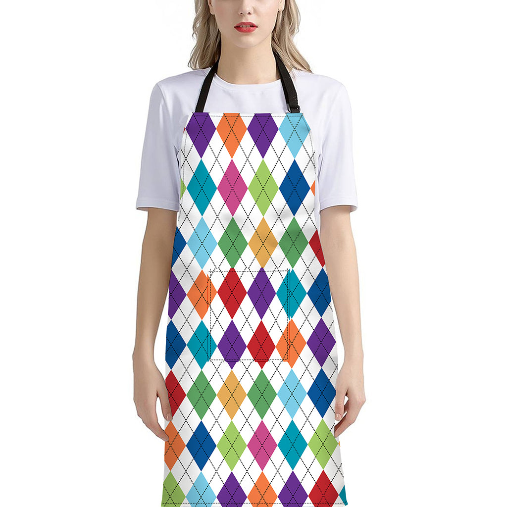 Colorful Argyle Pattern Print Bib Apron With Pocket