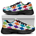 Colorful Argyle Pattern Print Black Chunky Shoes