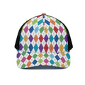 Colorful Argyle Pattern Print Black Mesh Trucker Hat
