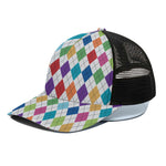 Colorful Argyle Pattern Print Black Mesh Trucker Cap