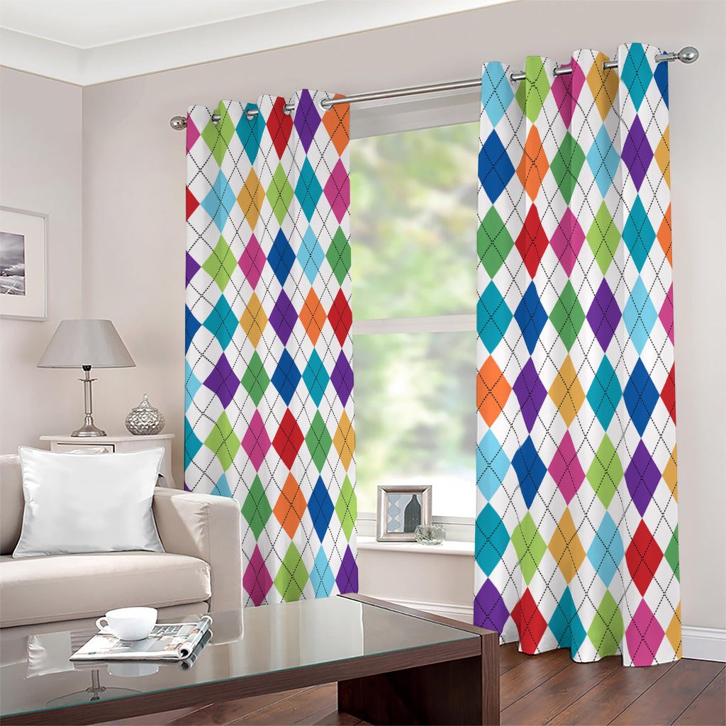 Colorful Argyle Pattern Print Blackout Grommet Curtains