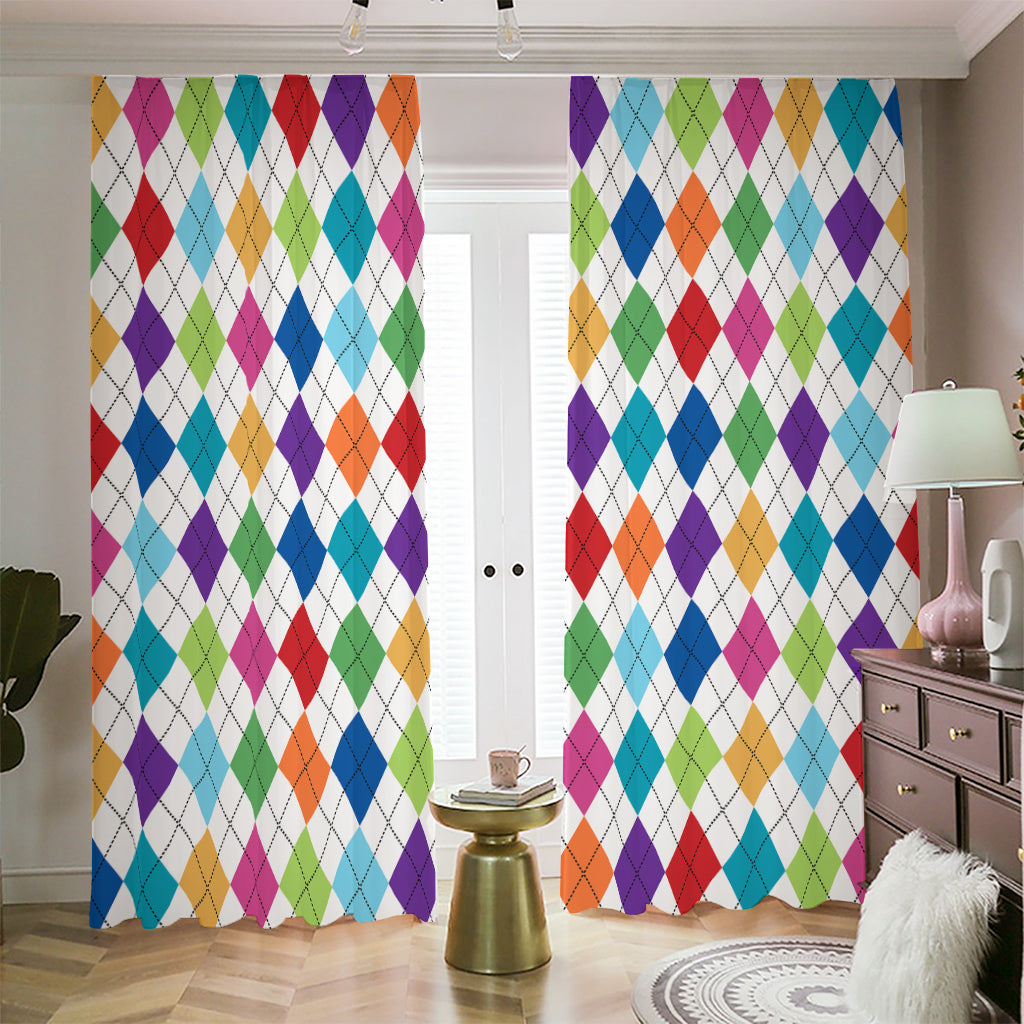 Colorful Argyle Pattern Print Blackout Pencil Pleat Curtains