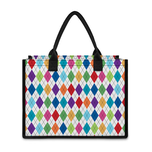 Colorful Argyle Pattern Print Canvas Tote Bag