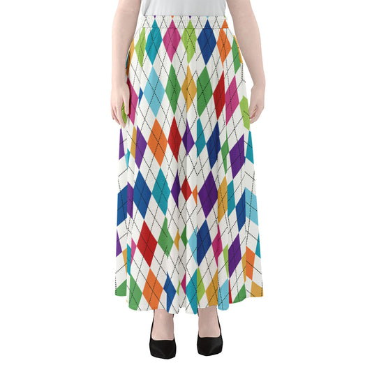 Colorful Argyle Pattern Print Chiffon Maxi Skirt
