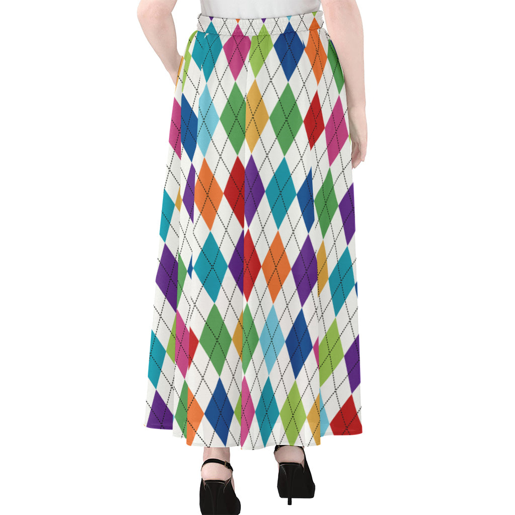 Colorful Argyle Pattern Print Chiffon Maxi Skirt