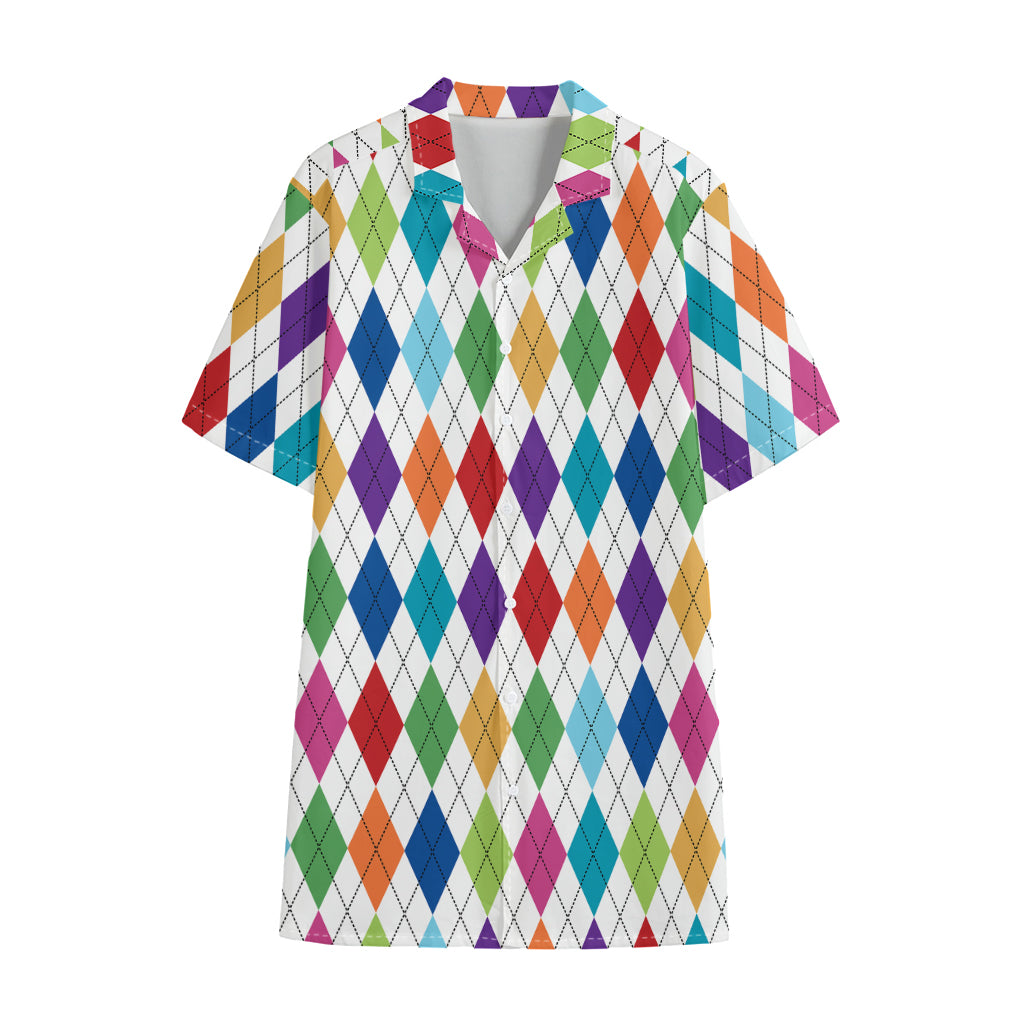 Colorful Argyle Pattern Print Cotton Hawaiian Shirt