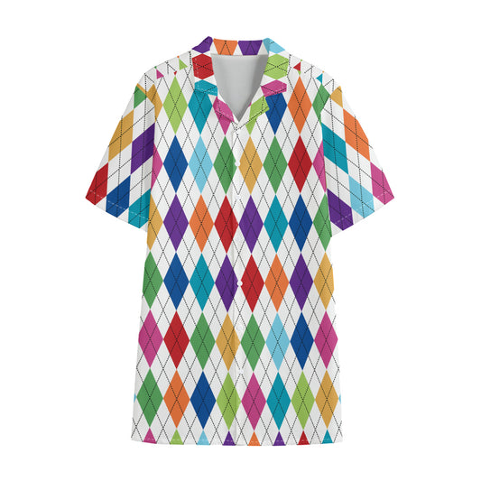Colorful Argyle Pattern Print Cotton Hawaiian Shirt