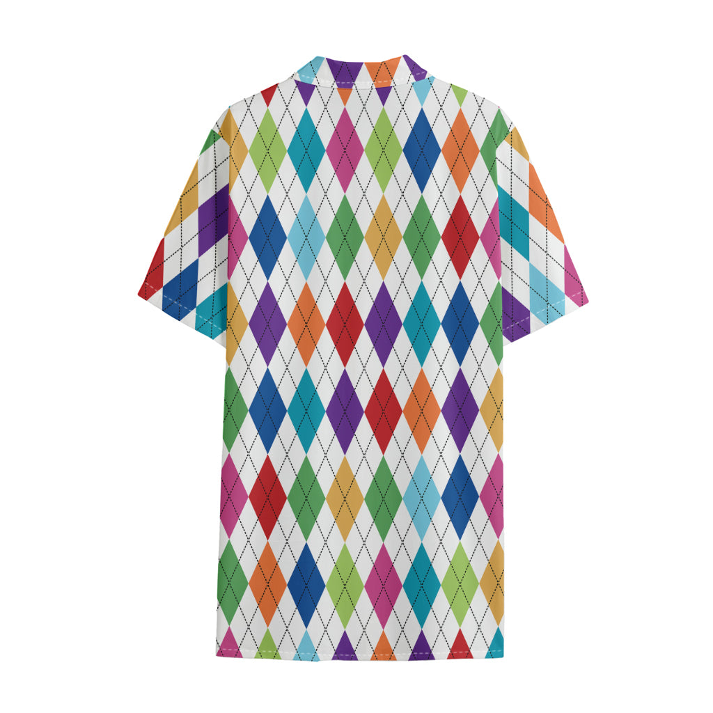 Colorful Argyle Pattern Print Cotton Hawaiian Shirt