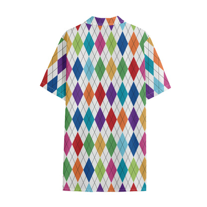 Colorful Argyle Pattern Print Cotton Hawaiian Shirt