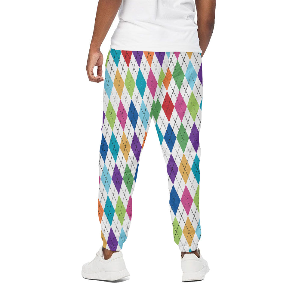 Colorful Argyle Pattern Print Cotton Pants