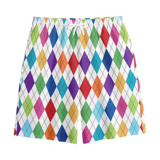 Colorful Argyle Pattern Print Cotton Shorts