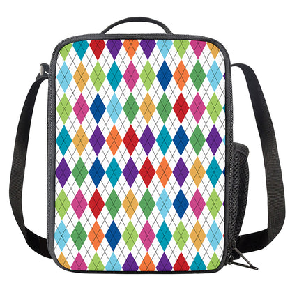 Colorful Argyle Pattern Print Crossbody Lunch Bag