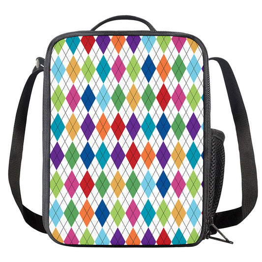 Colorful Argyle Pattern Print Crossbody Lunch Bag
