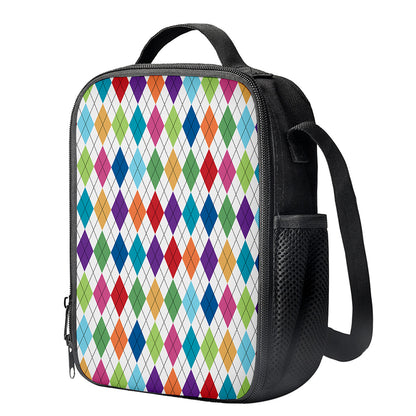 Colorful Argyle Pattern Print Crossbody Lunch Bag