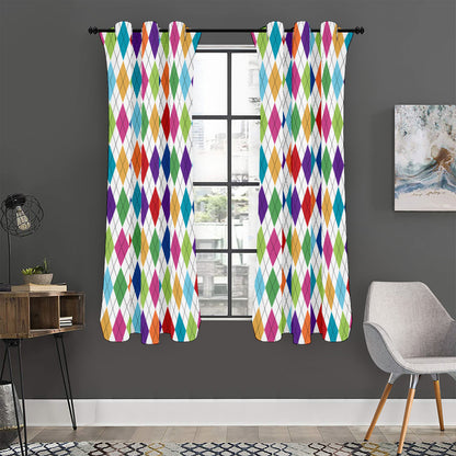 Colorful Argyle Pattern Print Curtain