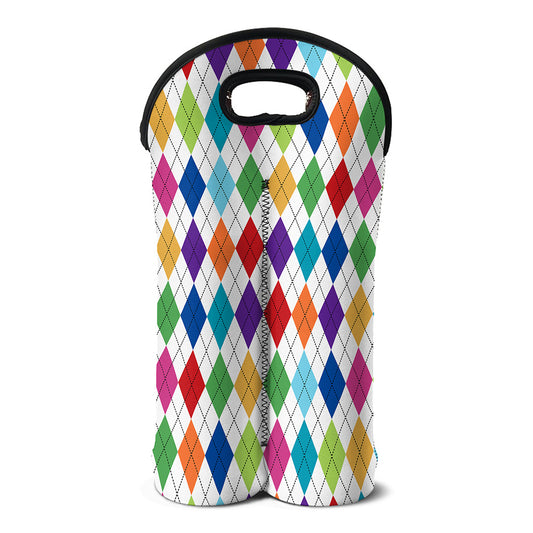 Colorful Argyle Pattern Print Double Neoprene Wine Tote