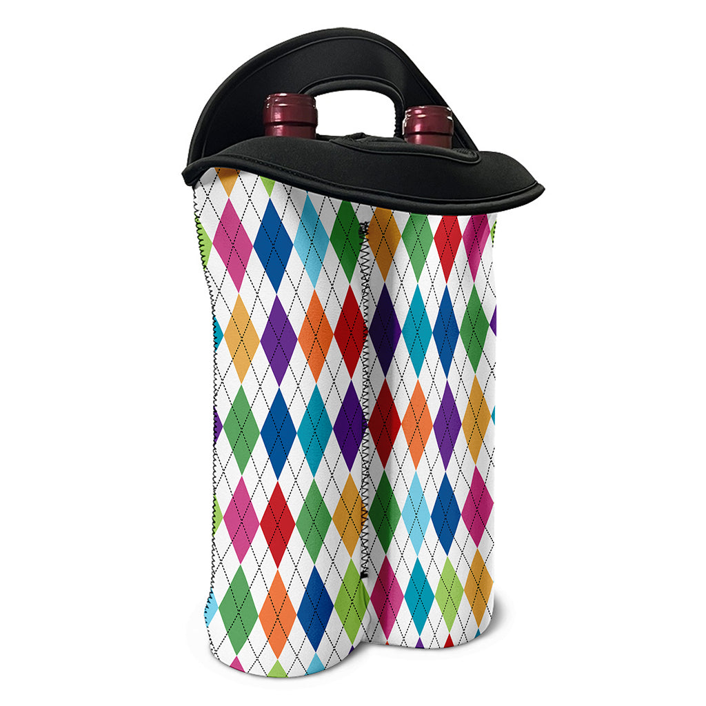 Colorful Argyle Pattern Print Double Neoprene Wine Tote